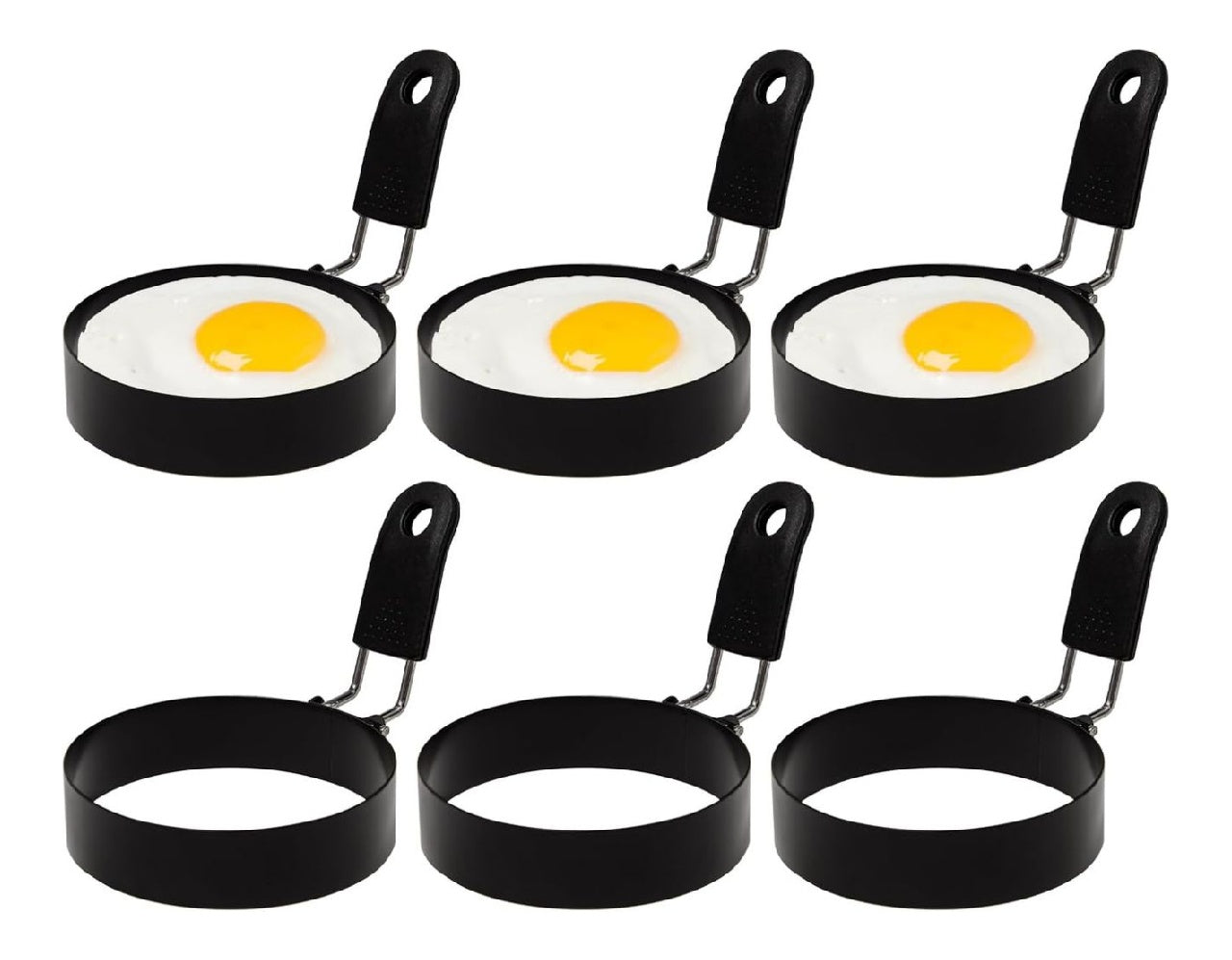 6 Pièces 8cm Moule À Oeufs Frits avec Poignées Pliante pour Crêpes Anneaux D'oeufs Au PlatAnneaux D'œuf dans Acier Inoxydable Moule Oeuf au Plat pour Muffins Sandwichs Mini Burgers