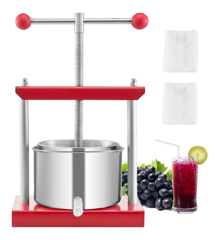 à Pressoir Fruits Manuel Capacité 3 L Presse à Vin avec 2 Barils en Acier Inoxydable avec Poignée en T Nettoyage Facile Presse à Jus Raisin Cidre de Pomme pour la Cuisine ainsi que la Maison