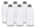 verre Bouteille en modèle Eos du 1 l avec bouchon à vis lot de 6 bouteilles pour liquide boissons et jus bouchons couleur argent inclus