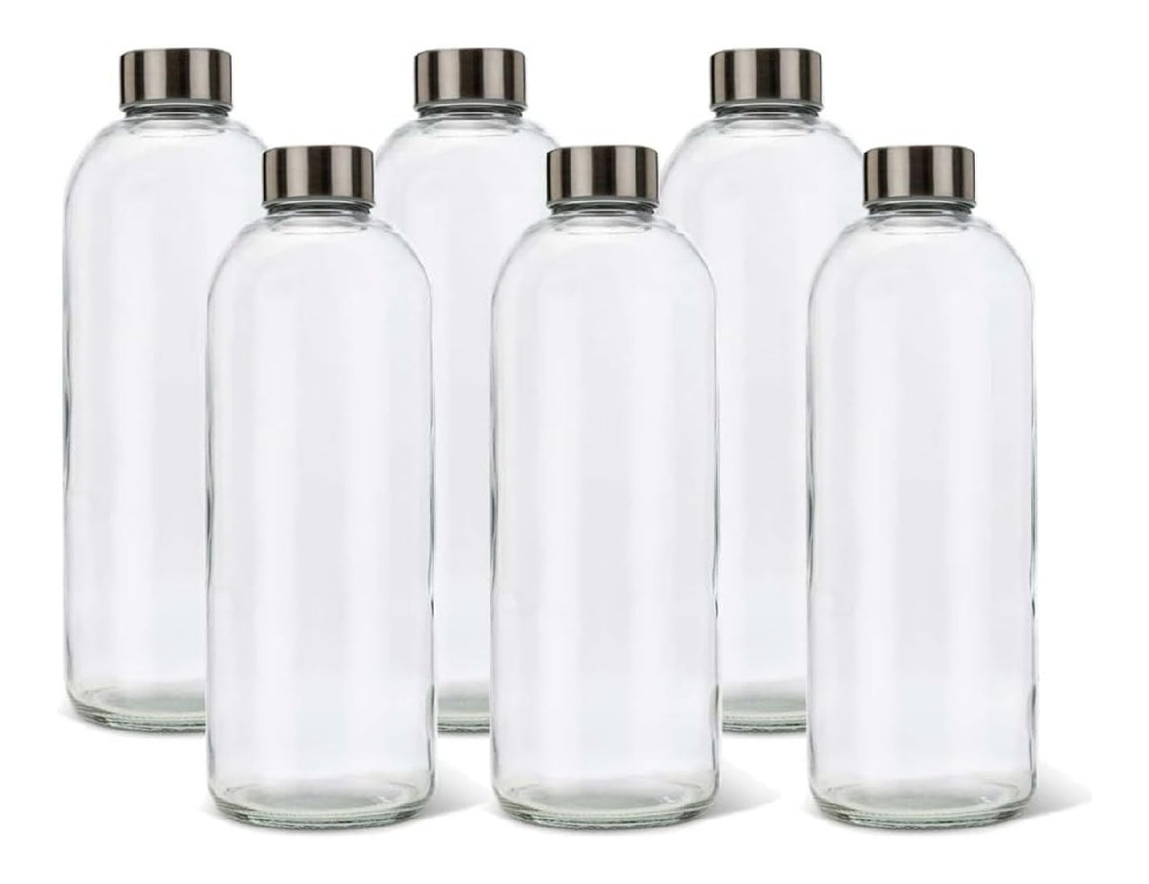 verre Bouteille en modèle Eos du 1 l avec bouchon à vis lot de 6 bouteilles pour liquide boissons et jus bouchons couleur argent inclus